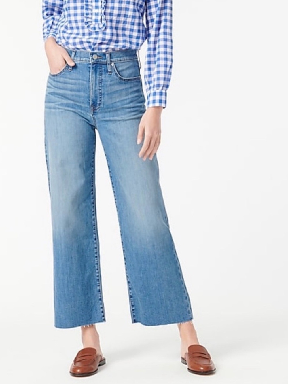 J. Crew High-Rise Slim Wide-Leg Jeans 28 Light Wash Raw Hem Ankle Crop